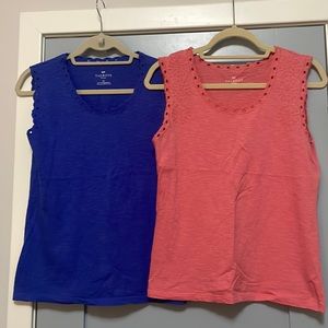 Lot of 2 Talbots Cotton Tanks with Eyelet Detailing, EUC, Size Small Petite
